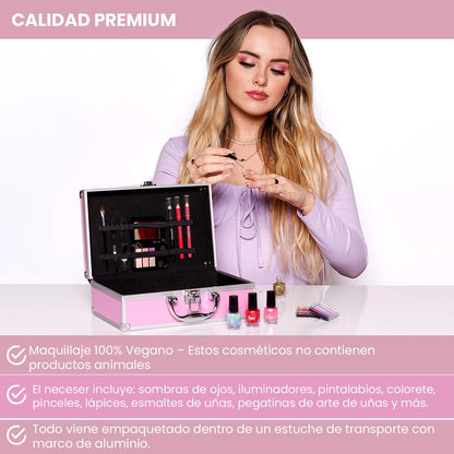 Unleash Your Creativity with the LOVE URBAN BEAUTY Hot Pink Vegan Makeup Kit - 82-Piece Set for Teens and Women Featuring Eyeshadows, Blush, Lipsticks, and Nail Products