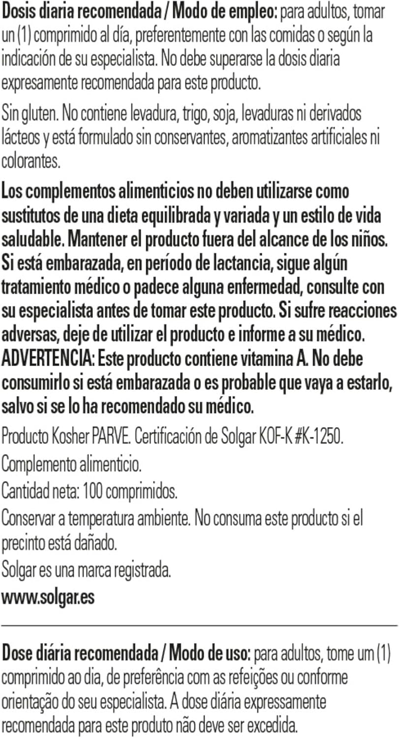 Solgar Vitamin A Dry 5000 IU Tablets - 100 Count Multicolor Packaging