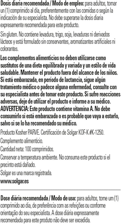Solgar Vitamin A Dry 5000 IU Tablets - 100 Count Multicolor Packaging