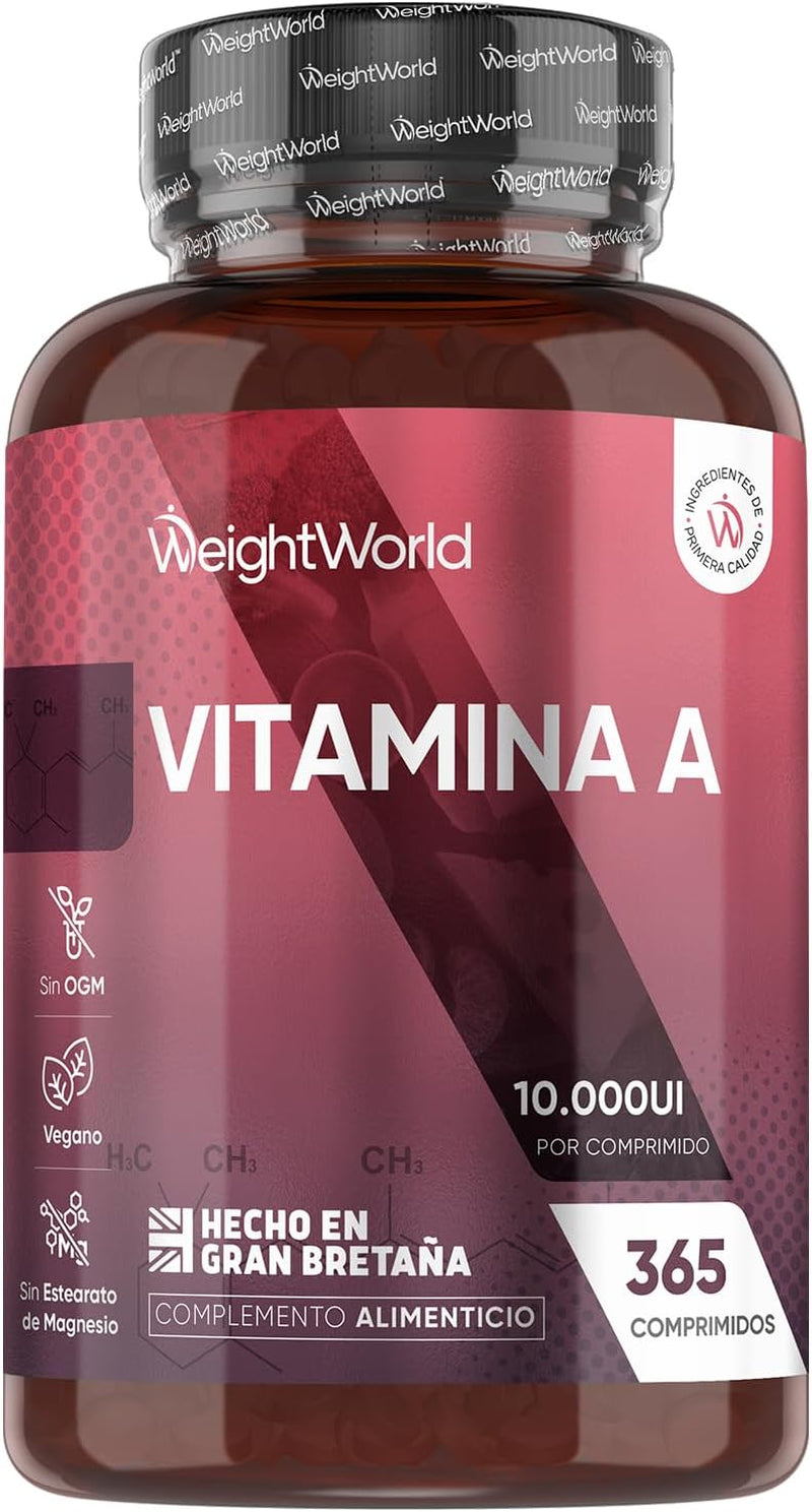 Potente Vitamina A 10,000 UI - 365 Comprimidos Veganos para una Visión Clara y un Sistema Inmunitario Fuerte
