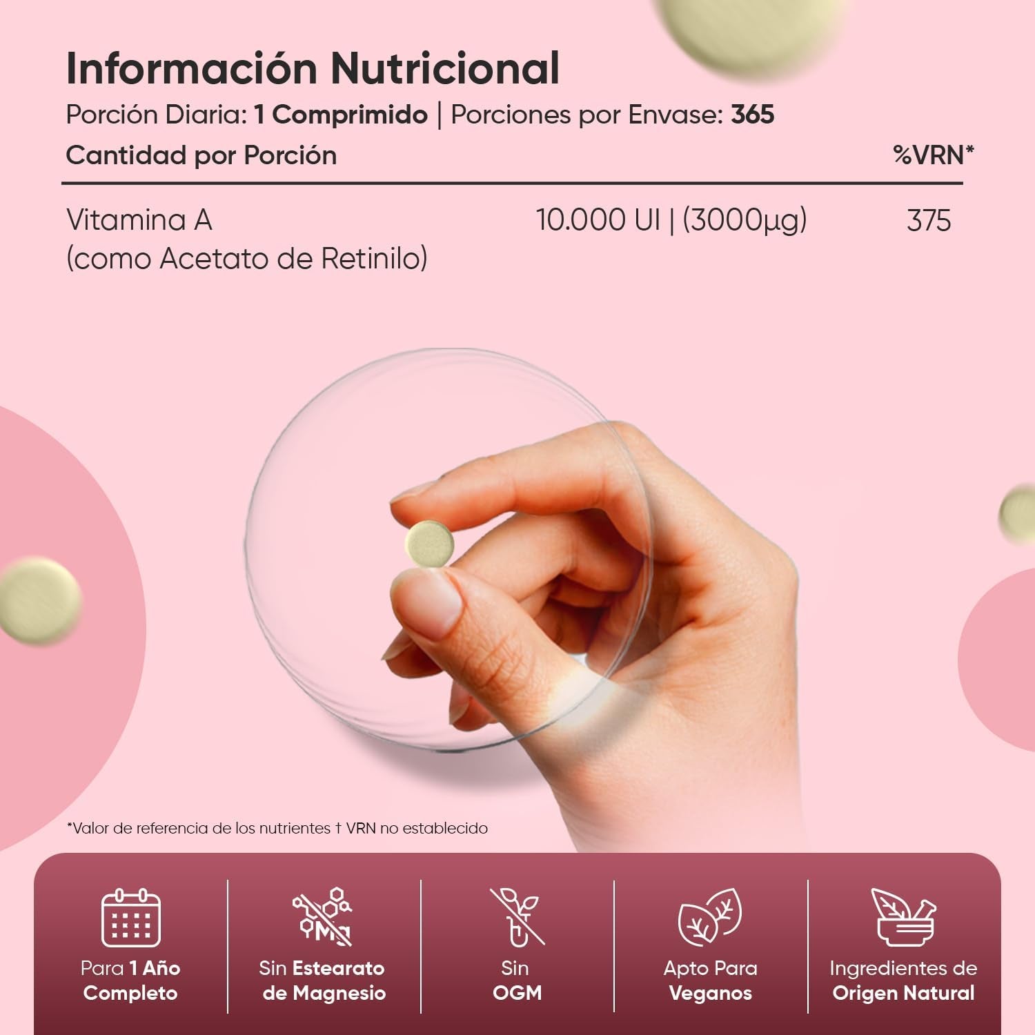Potente Vitamina A 10,000 UI - 365 Comprimidos Veganos para una Visión Clara y un Sistema Inmunitario Fuerte