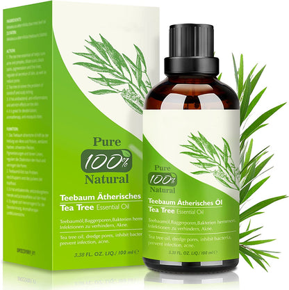 Aceite Esencial de Árbol de Té 100% Natural - Tratamiento Antiacné y Cuidado Integral para Piel y Cabello, 100 ML