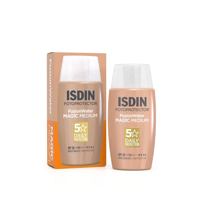 ISDIN Fusion Water Magic Color SPF 50 - Your Daily Essential Tinted Facial Sunscreen with Superior Protection in 3 Beautiful Shades, 50ml