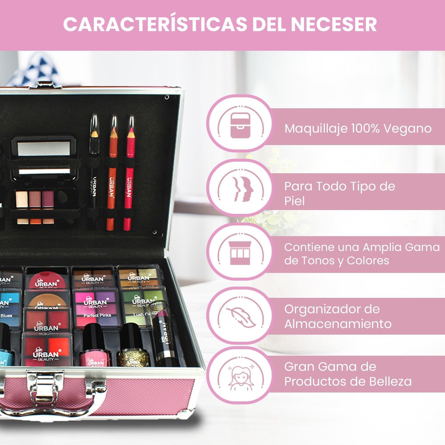 Unleash Your Creativity with the LOVE URBAN BEAUTY Hot Pink Vegan Makeup Kit - 82-Piece Set for Teens and Women Featuring Eyeshadows, Blush, Lipsticks, and Nail Products