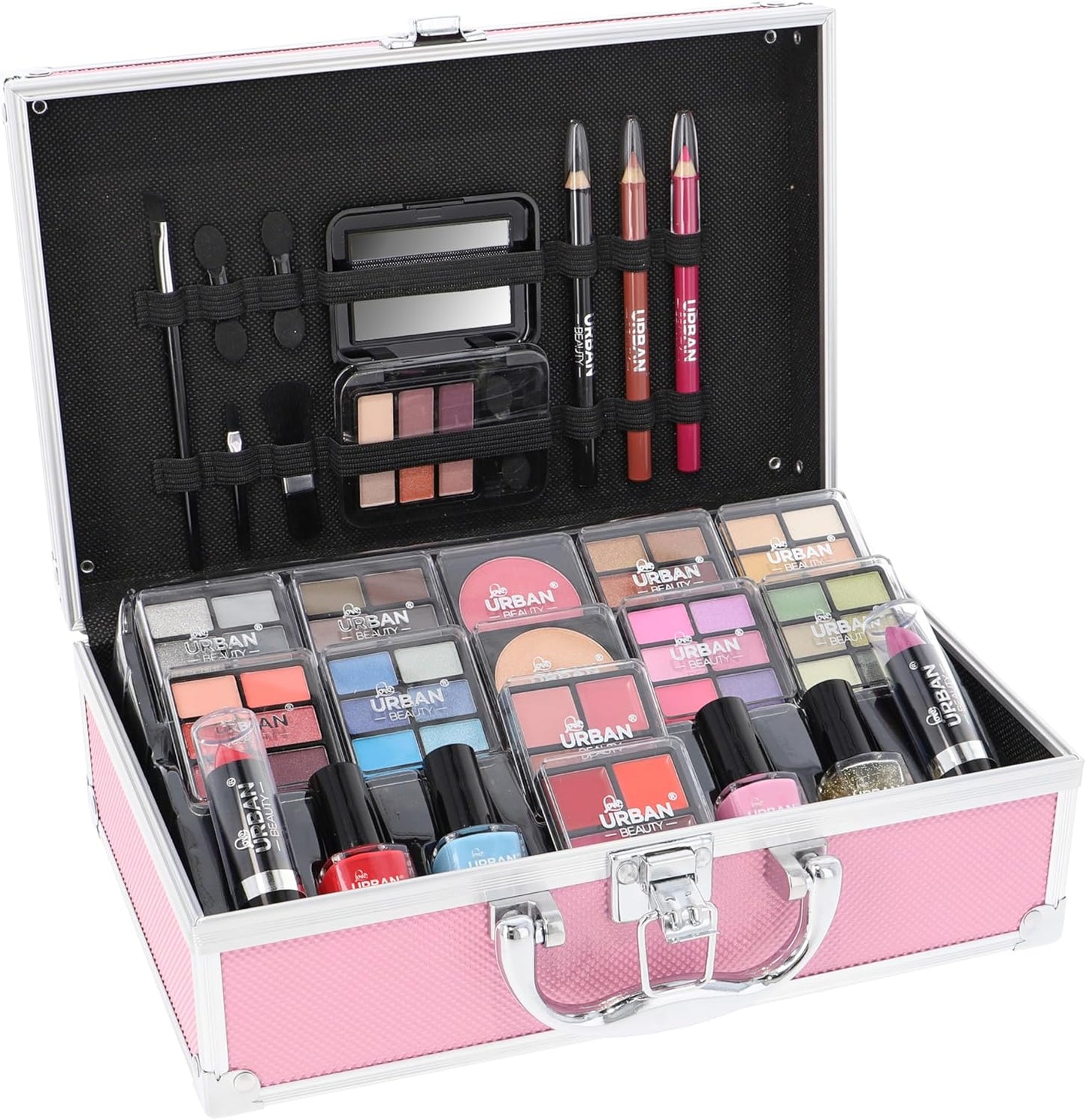 Unleash Your Creativity with the LOVE URBAN BEAUTY Hot Pink Vegan Makeup Kit - 82-Piece Set for Teens and Women Featuring Eyeshadows, Blush, Lipsticks, and Nail Products