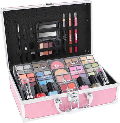 Unleash Your Creativity with the LOVE URBAN BEAUTY Hot Pink Vegan Makeup Kit - 82-Piece Set for Teens and Women Featuring Eyeshadows, Blush, Lipsticks, and Nail Products