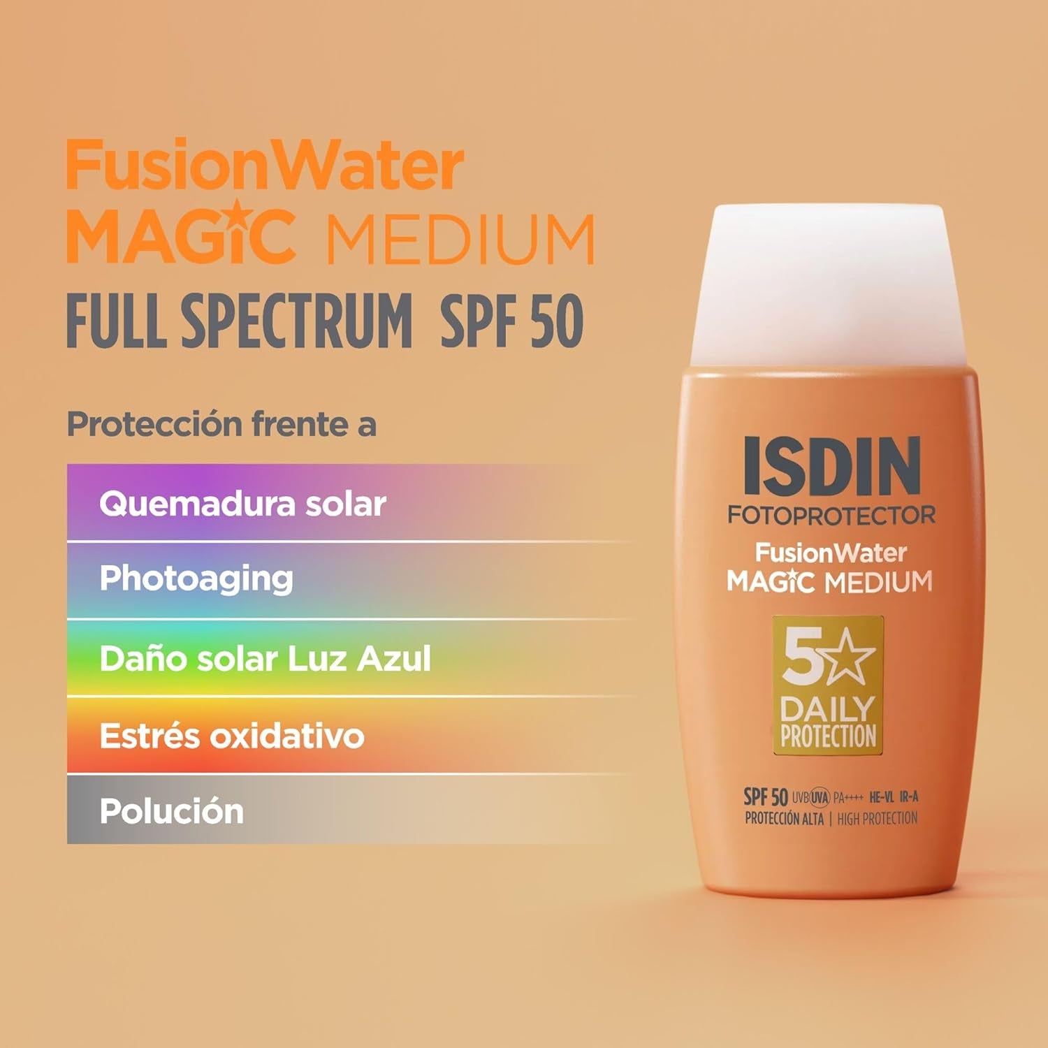 ISDIN Fusion Water Magic Color SPF 50 - Your Daily Essential Tinted Facial Sunscreen with Superior Protection in 3 Beautiful Shades, 50ml
