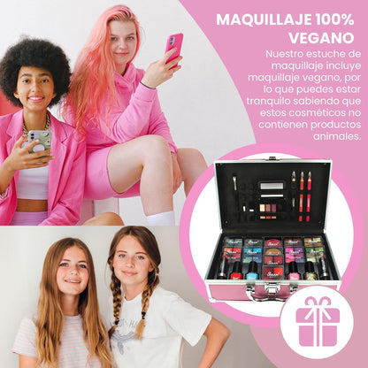 Unleash Your Creativity with the LOVE URBAN BEAUTY Hot Pink Vegan Makeup Kit - 82-Piece Set for Teens and Women Featuring Eyeshadows, Blush, Lipsticks, and Nail Products