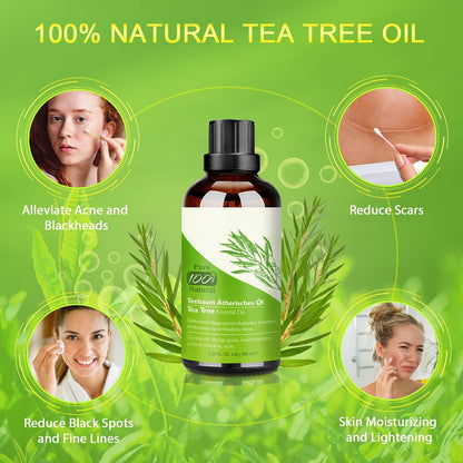 Aceite Esencial de Árbol de Té 100% Natural - Tratamiento Antiacné y Cuidado Integral para Piel y Cabello, 100 ML