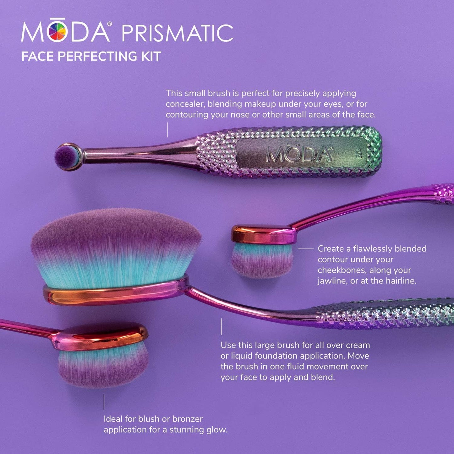 Elevate Your Makeup Game with the Royal & Langnickel Prisma Facial Perfection Brush Set - 4 Essential Brushes for Flawless Application