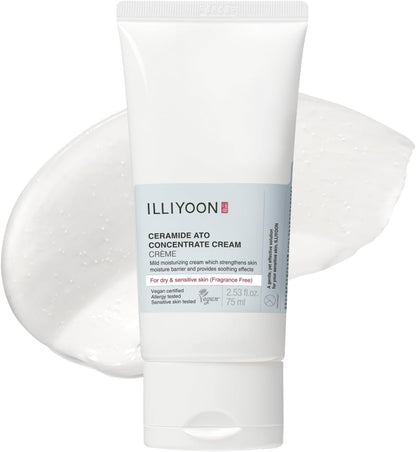 ILLiYOON Ceramida Ato Concentrated Cream - Ultimate 100-Hour Hydration for Dry & Sensitive Skin, Safe for Babies & Adults, Vegan & Fragrance-Free