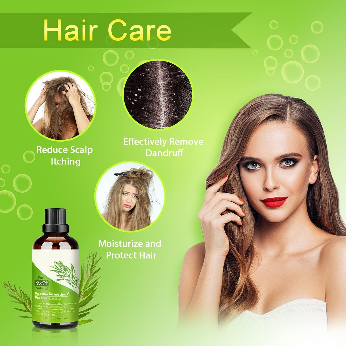Aceite Esencial de Árbol de Té 100% Natural - Tratamiento Antiacné y Cuidado Integral para Piel y Cabello, 100 ML