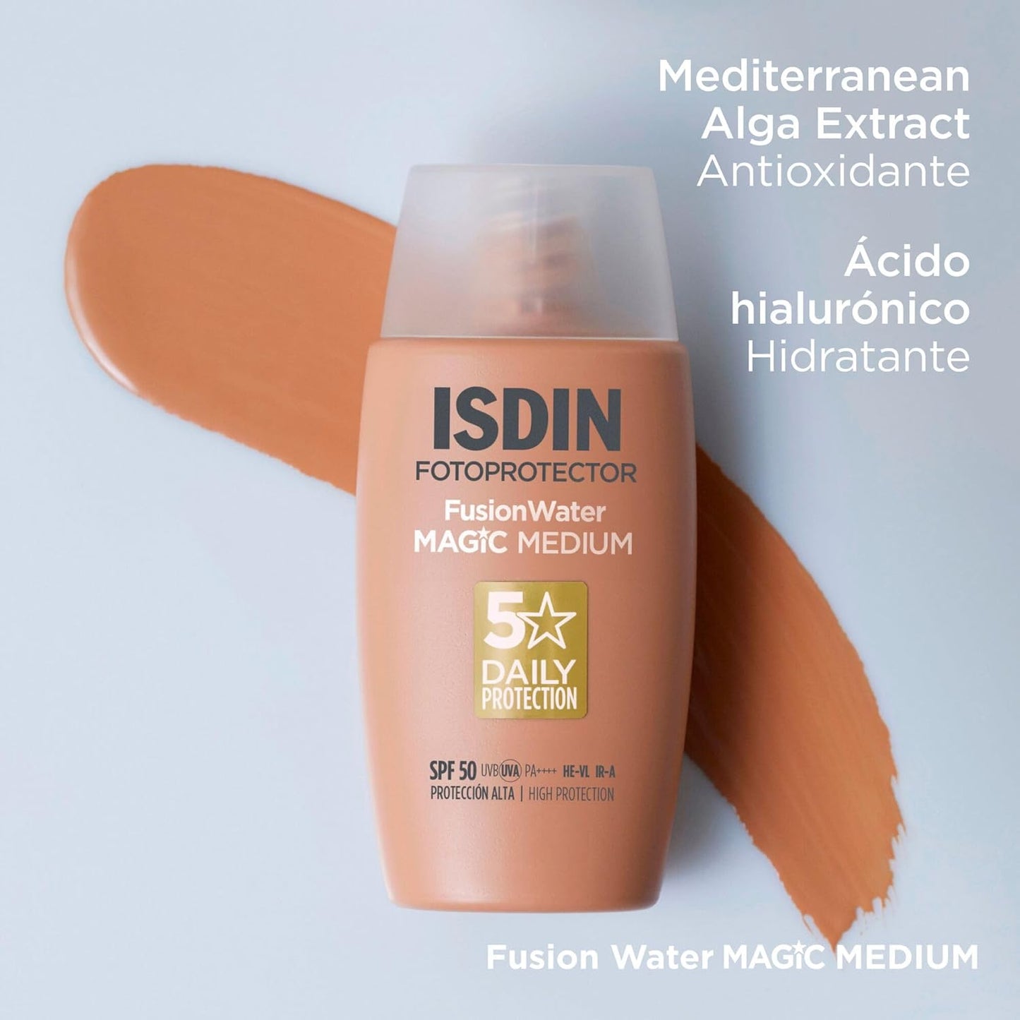 ISDIN Fusion Water Magic Color SPF 50 - Your Daily Essential Tinted Facial Sunscreen with Superior Protection in 3 Beautiful Shades, 50ml