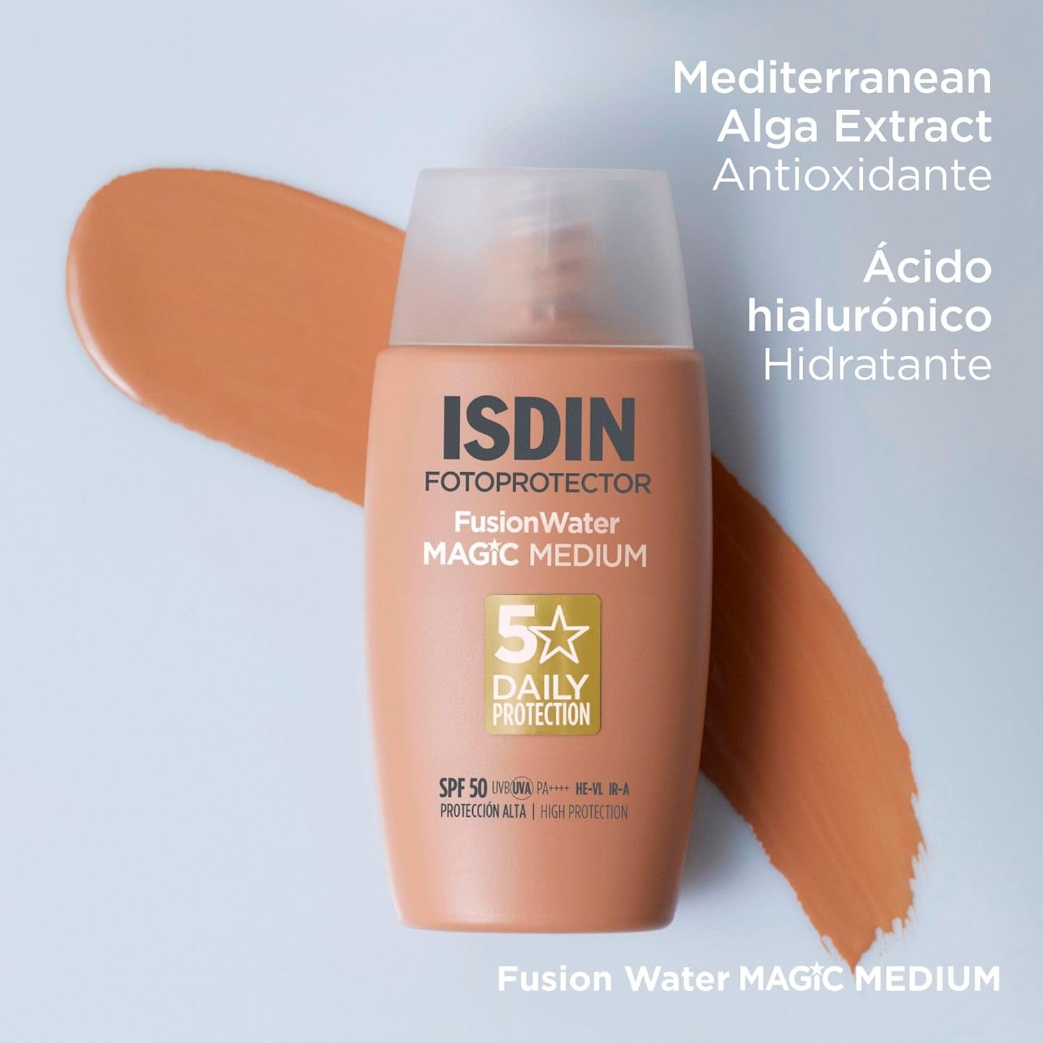 ISDIN Fusion Water Magic Color SPF 50 - Your Daily Essential Tinted Facial Sunscreen with Superior Protection in 3 Beautiful Shades, 50ml