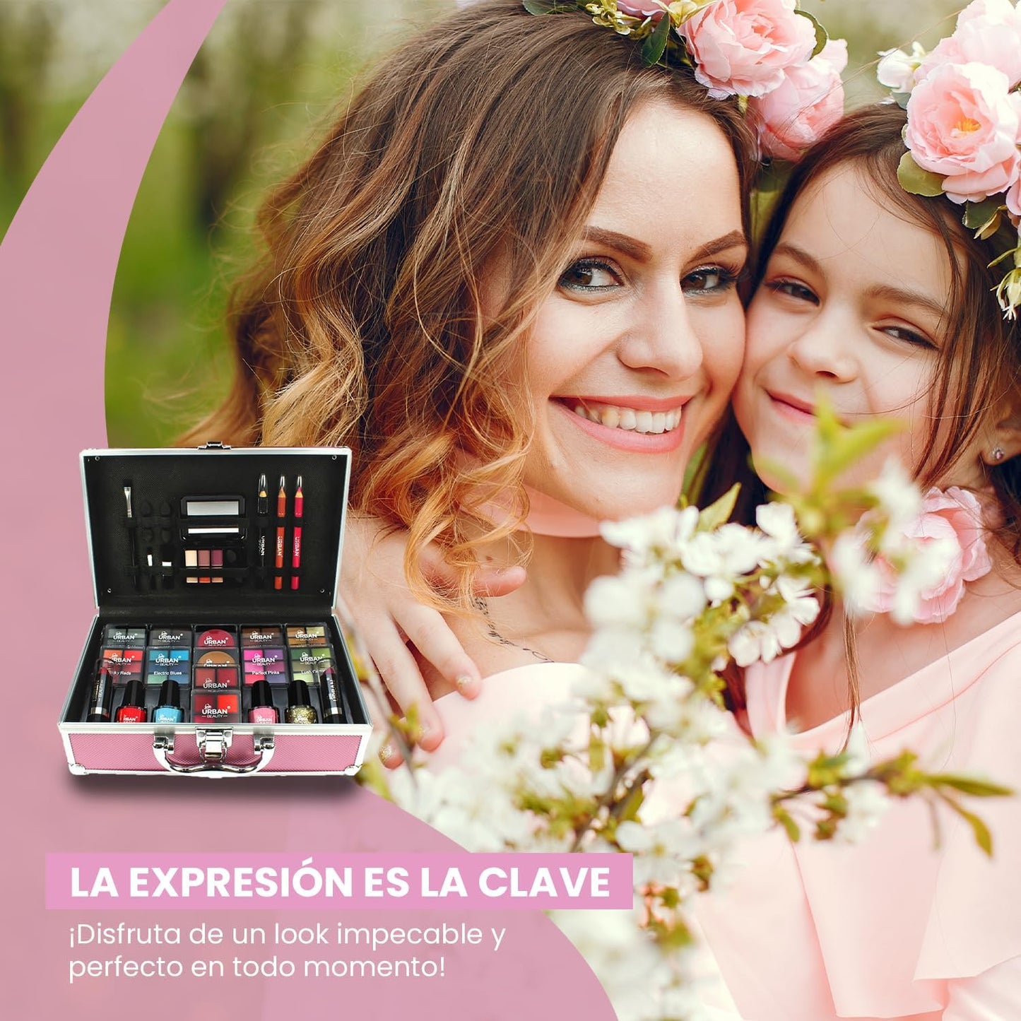 Unleash Your Creativity with the LOVE URBAN BEAUTY Hot Pink Vegan Makeup Kit - 82-Piece Set for Teens and Women Featuring Eyeshadows, Blush, Lipsticks, and Nail Products