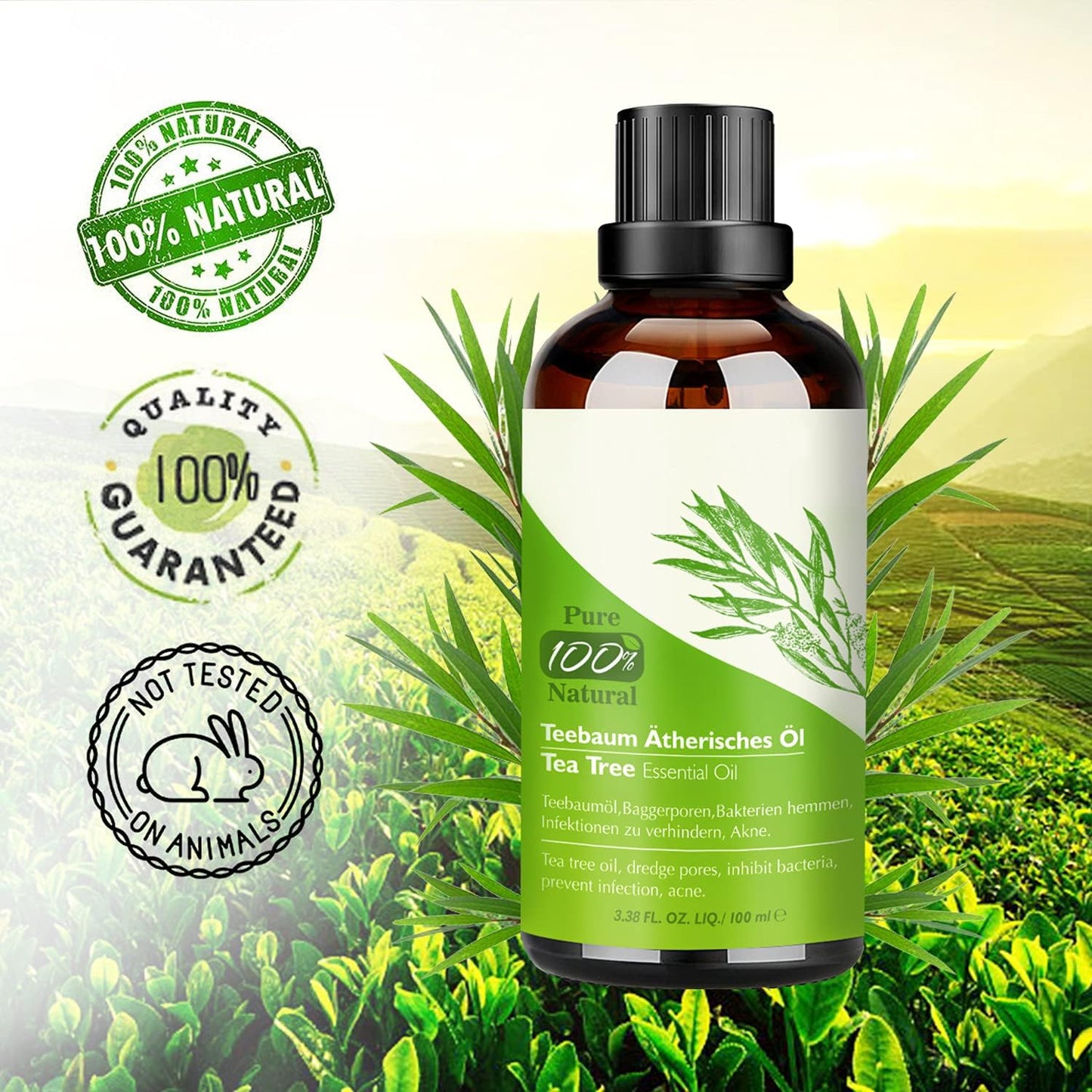 Aceite Esencial de Árbol de Té 100% Natural - Tratamiento Antiacné y Cuidado Integral para Piel y Cabello, 100 ML