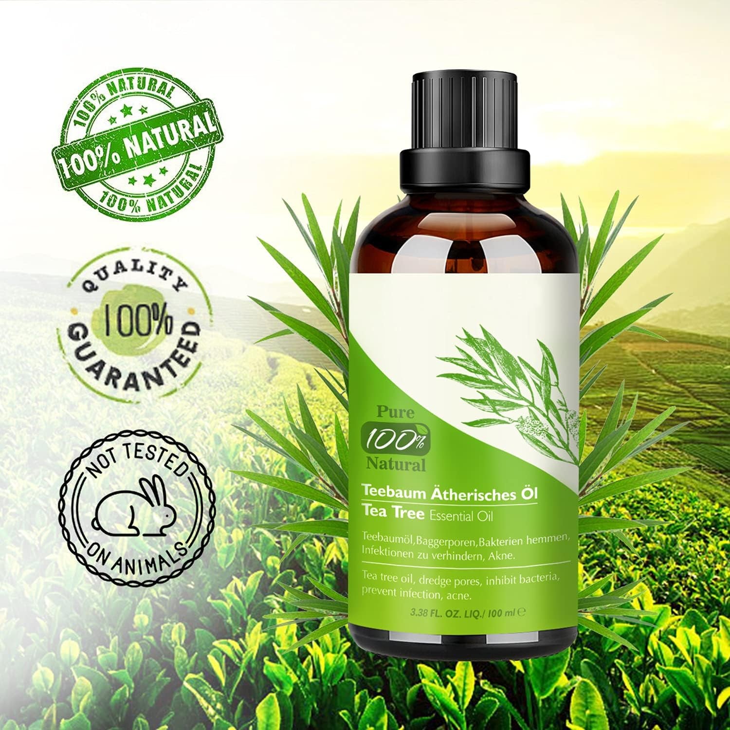 Aceite Esencial de Árbol de Té 100% Natural - Tratamiento Antiacné y Cuidado Integral para Piel y Cabello, 100 ML
